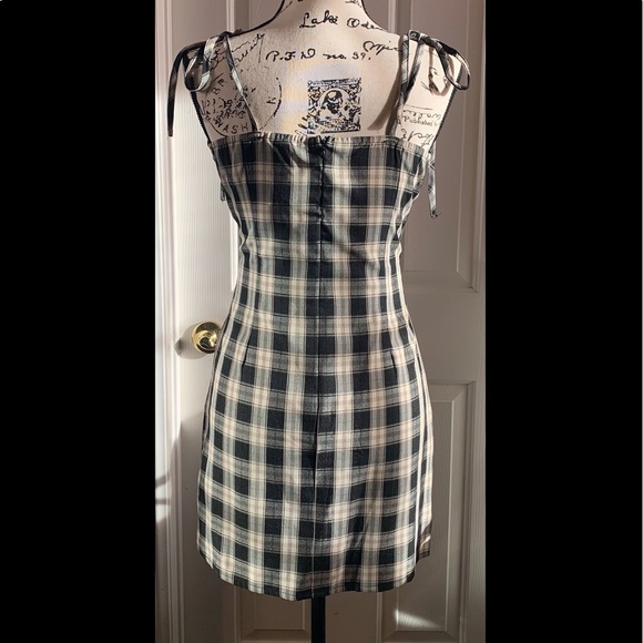 Plaid Knot Shoulder Mini Dress - Picture 2 of 2